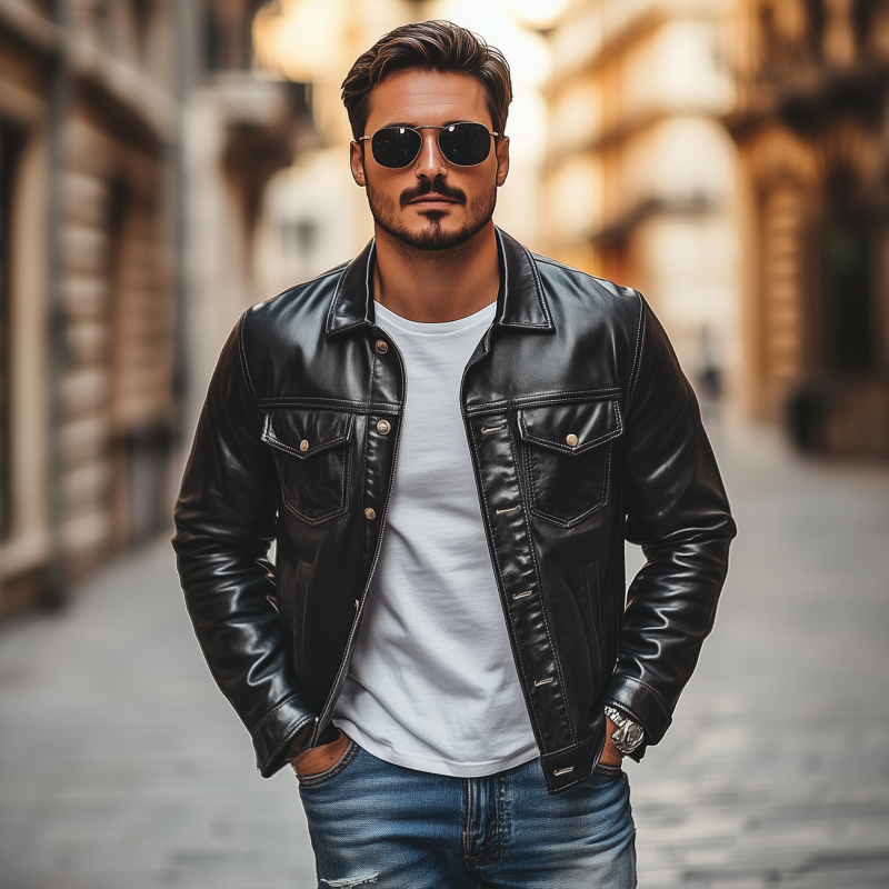 Men's Fashion Vintage Solid Color PU Lapel Single Breasted Slim Fit Motorcycle Jacket MTA1443H0M