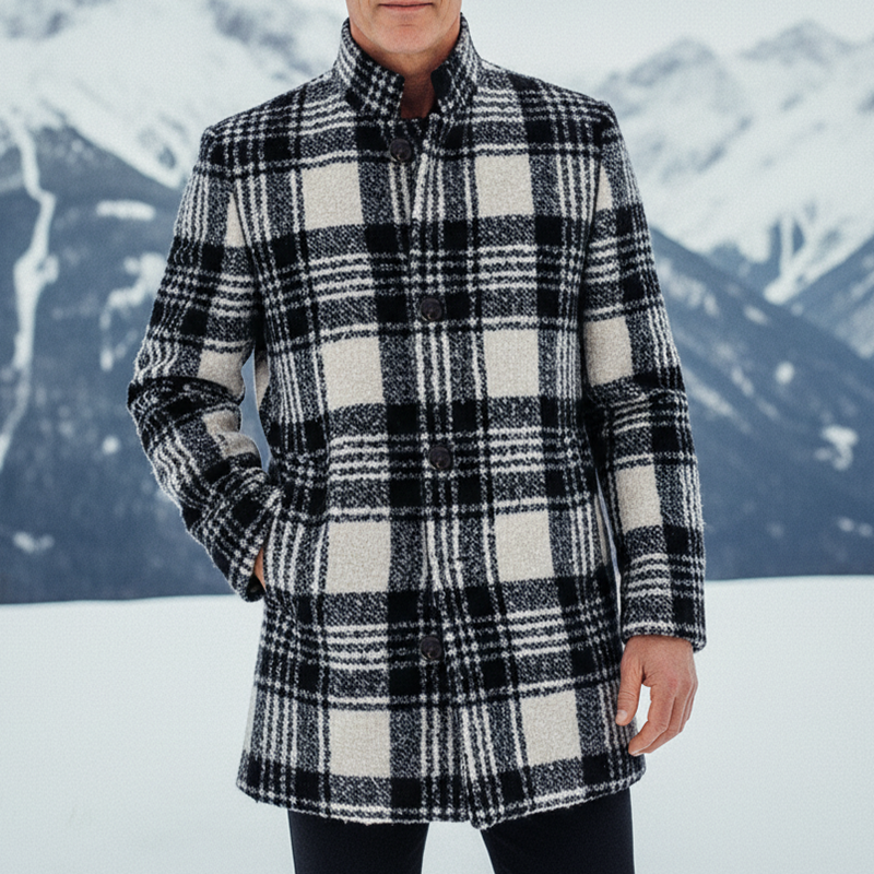 Men's Retro Casual Plaid Stand Collar Coat MTA2569I4TO