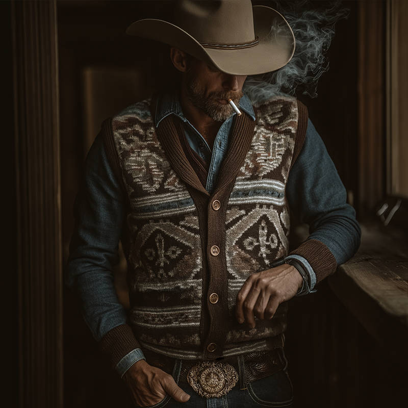 Men's Retro Casual Western Style Knit Vest MTA1819H2TO