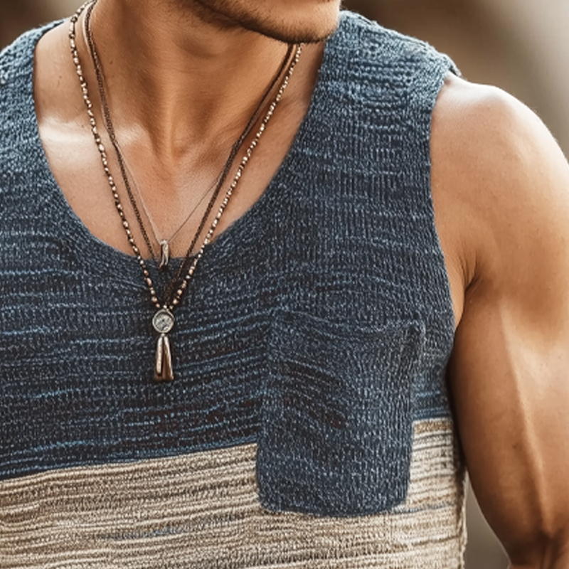 Men's Summer Fashion Colorblock Knitted Tank Top MTA0954G4U