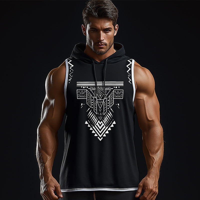 Men's Summer Ethnic Printed Cotton Hooded Tank Top MTA2228E5P