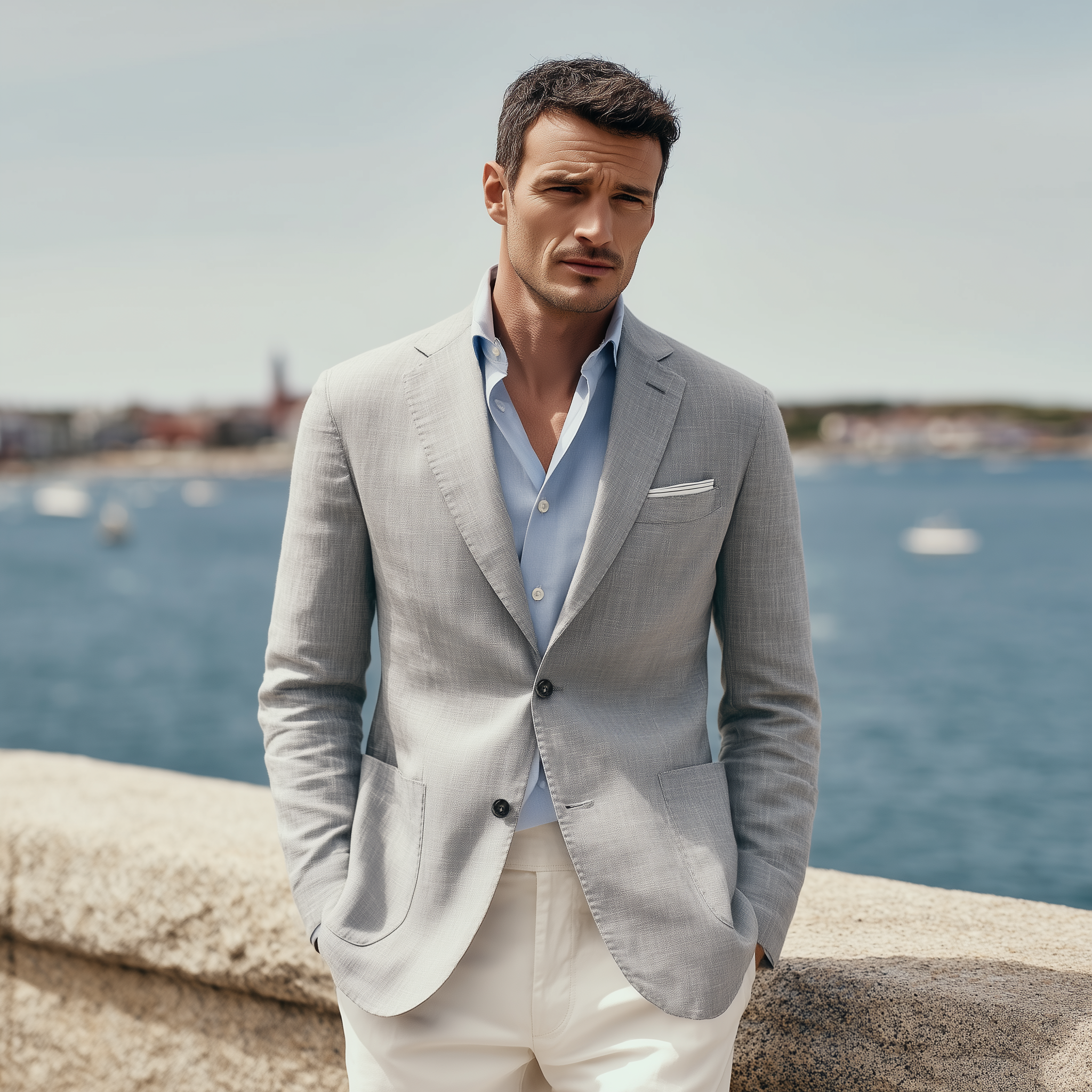 Men's Classic Casual Cotton And Linen Blend Textured Single-breasted Blazer MTA0426H0K
