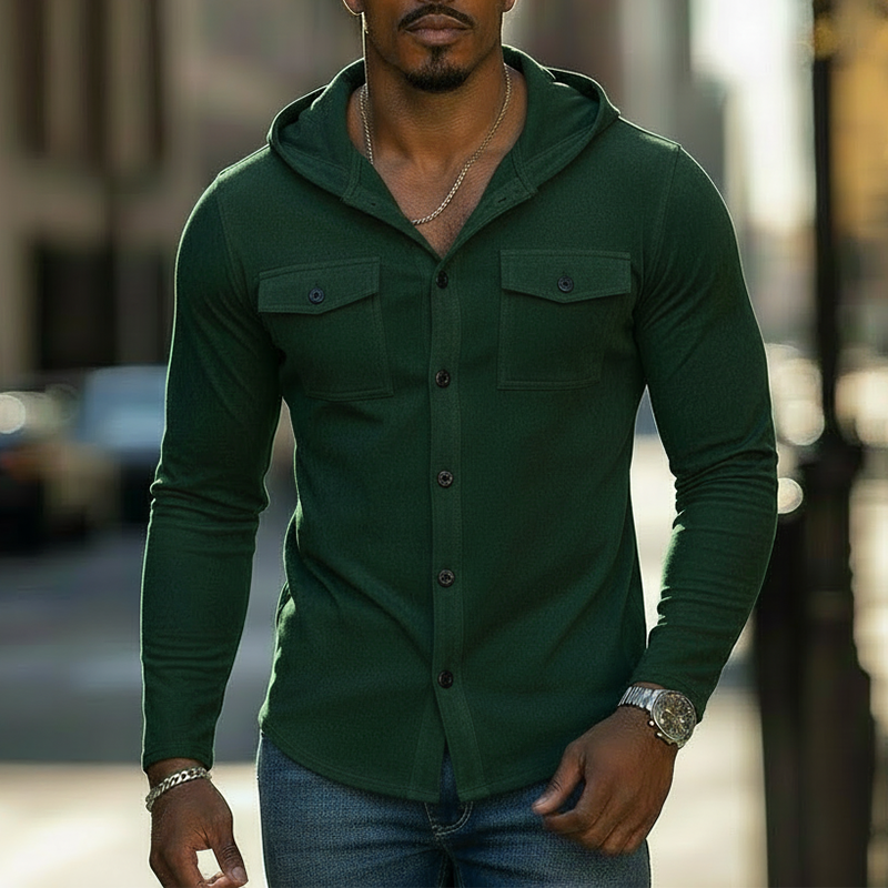 Men's Spring Fashion Faux Suede Hooded Button-down Shirt MTZ0630A2P