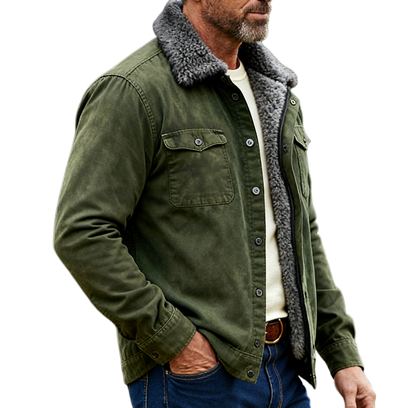 Men's Vintage Casual Cotton Washed Plush Wear-Resistant Lapel Ranch Jacket MTA1567J2TO