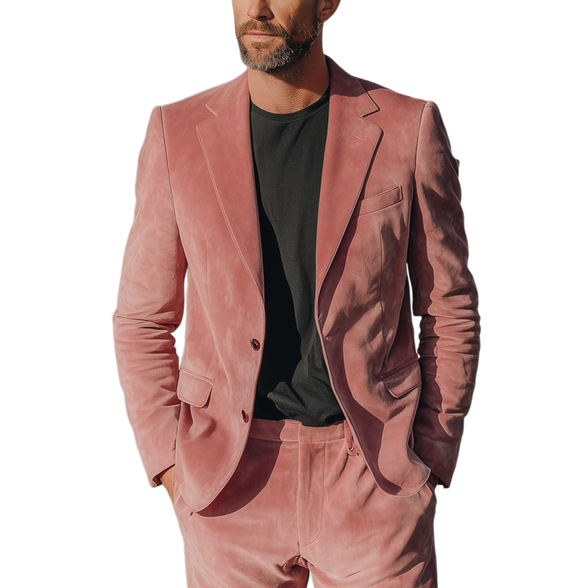 Men's Classic Retro Western Cowboy Style Pink Suede Single-breasted Slim-fit Blazer MTA0625H9K