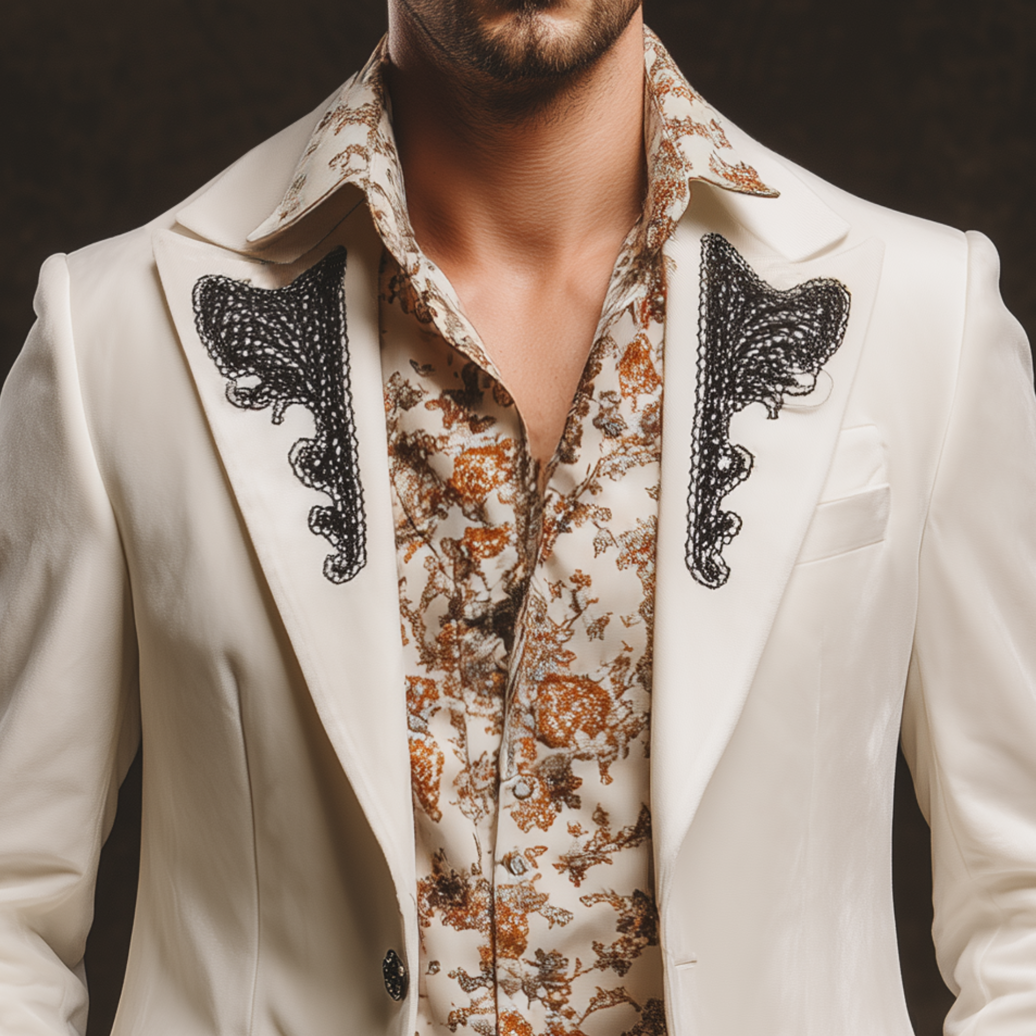 Men's Classic Vintage Gentleman Collar Embroidered Velvet Single-breasted Blazer MTA3114G6K
