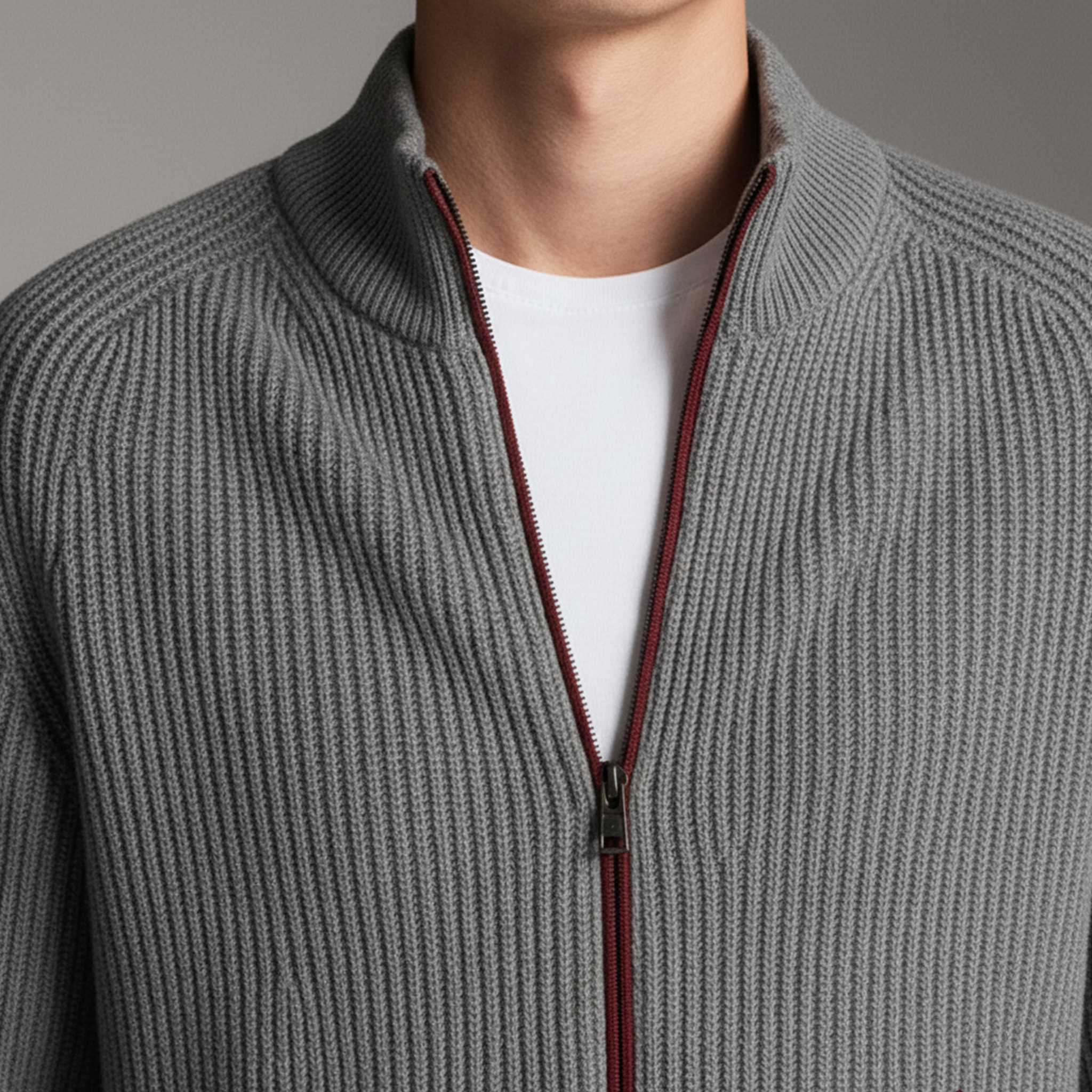 Men's Classic Casual Stand Collar Pocket Zipper Knit Cardigan MTA2153J4K