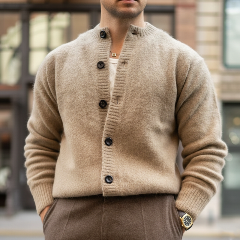 Men's Classic Business Camel Button-Down Knit Cardigan MTA0773K2U