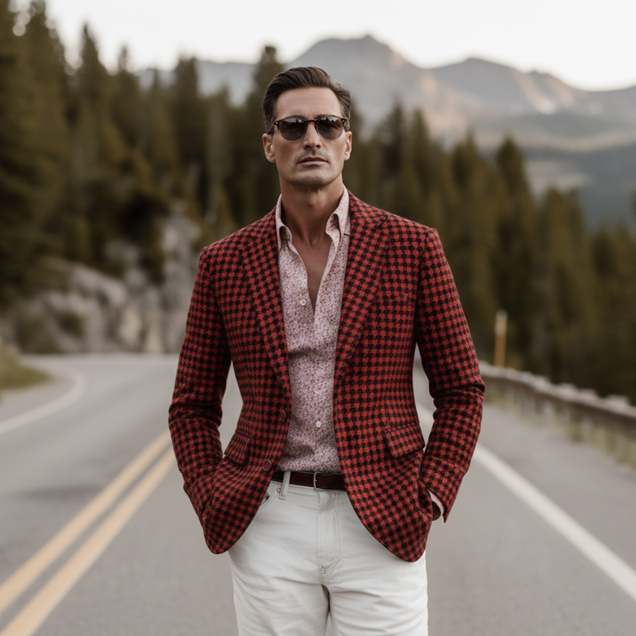 Men's Classic Party Christmas Red Faux Houndstooth Wool Single-Breasted Blazer MTA3052I5K
