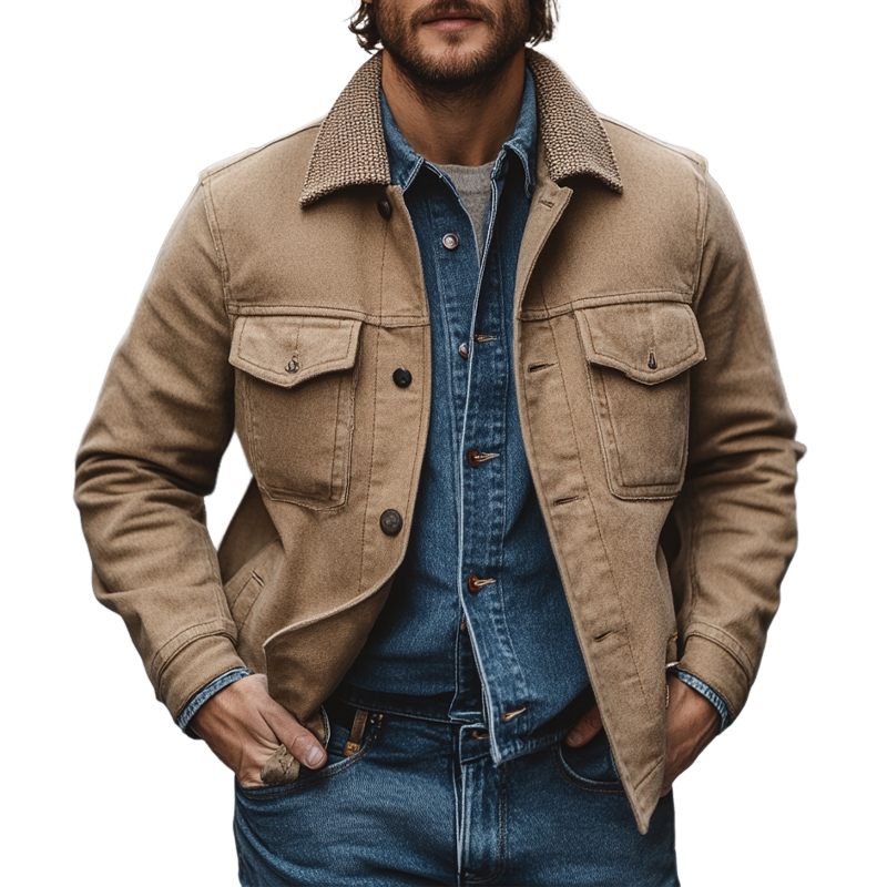 Men's Cotton Patchwork Lapel Button Jacket MTA0136L7X