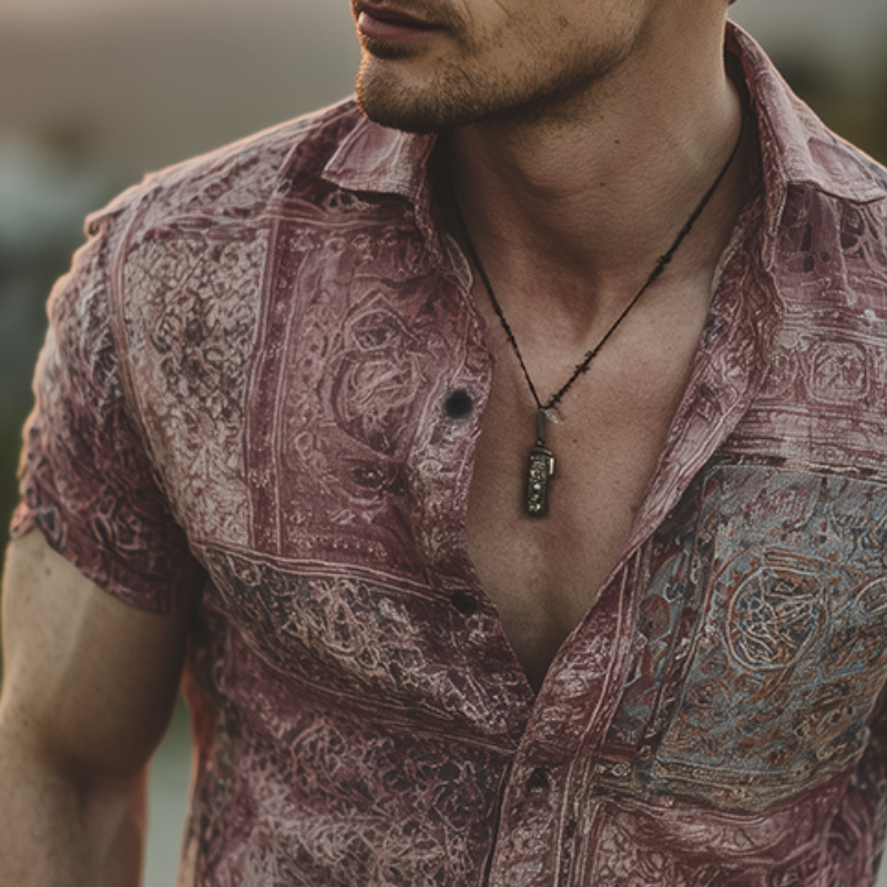 Men's Retro Casual Gradient Print Lapel Short Sleeve Shirt MTA1861G0TO