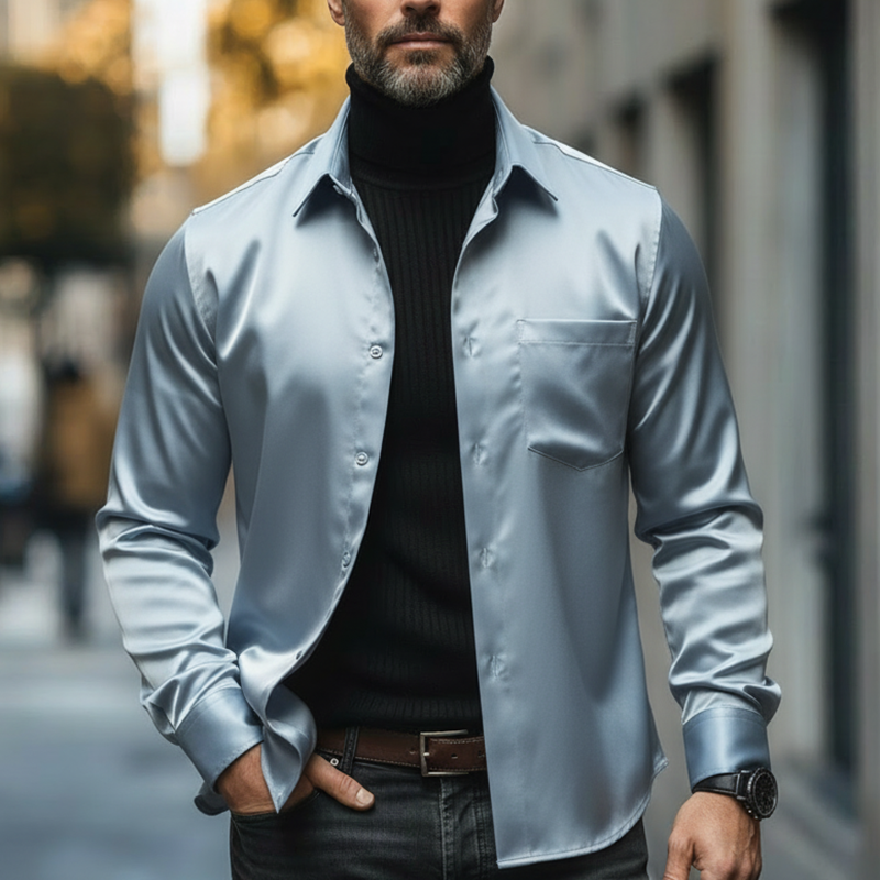 Men's Vintage-style Simple Satin Long-sleeved Shirt MTA1935L3P