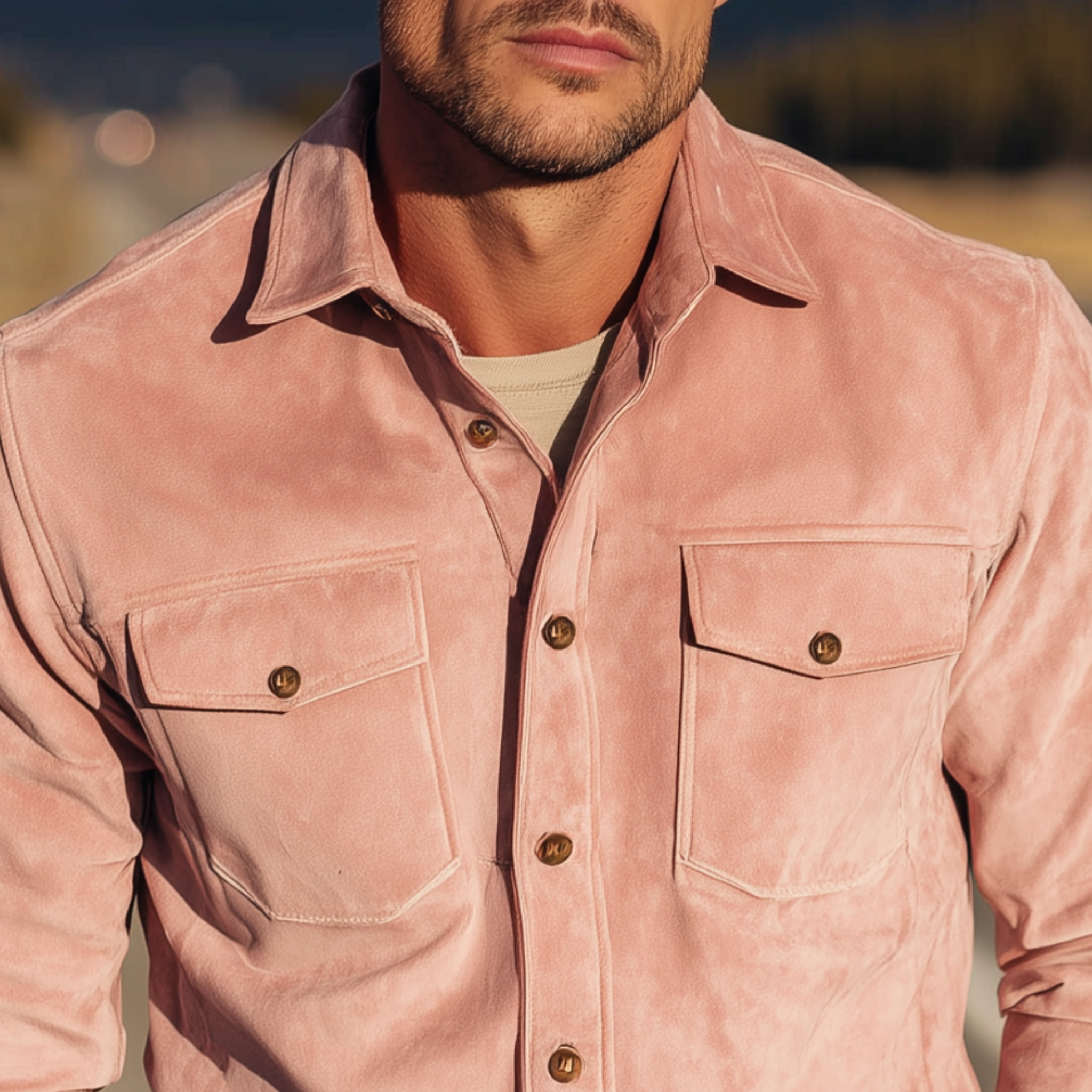 Men's Classic Retro Western Cowboy Style Suede Long Sleeve Shirt MTA0653H9K