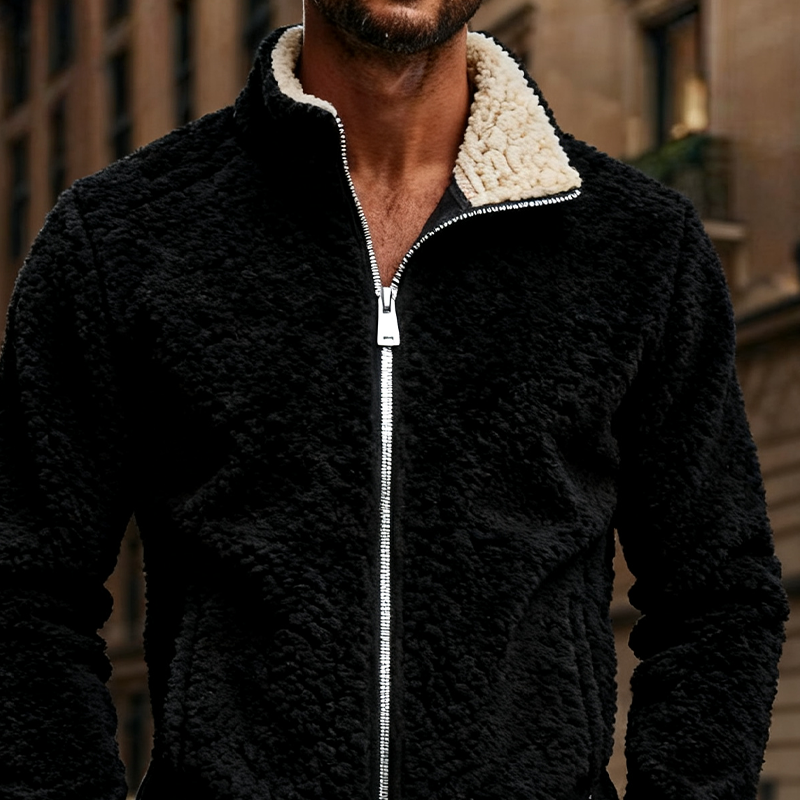 Men's Loose-Fit Contrast Fleece Zip-Up Jacket MTA2262J9X