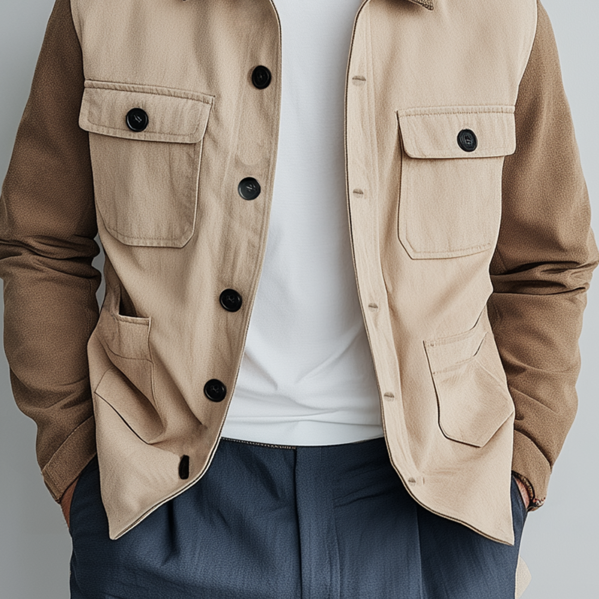 Men's Fashionable Casual Corduroy Collared Collar Stitching Suede And Cotton Blended Multi-pocket Jacket MTA2911G4K
