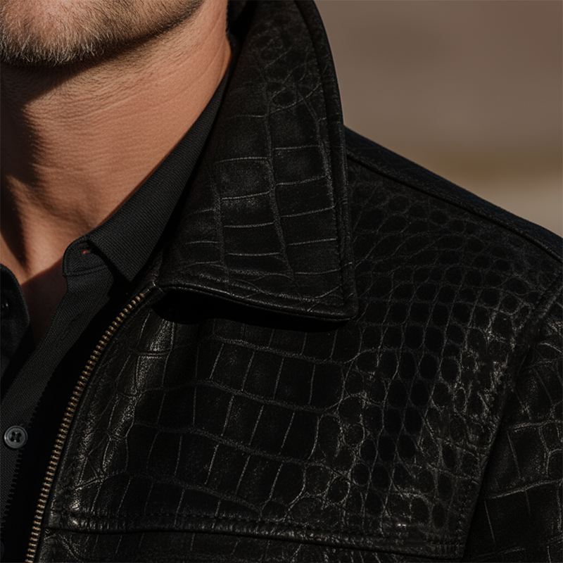 Men's Winter Fashion Mercerized Crocodile Pattern PU Leather Jacket MTA2934I7P