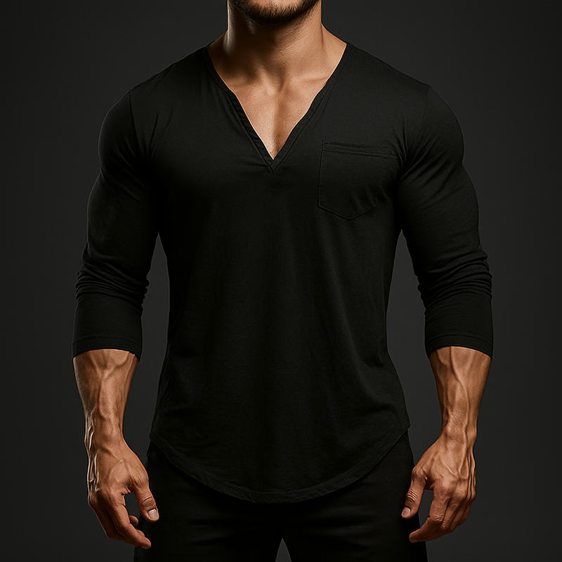 Men's Vintage Casual Cotton V-Neck Pocket Long Sleeve T-Shirt MTA2137G4TO