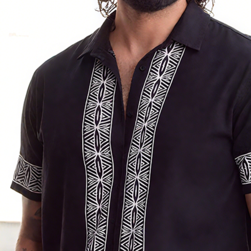 Men's Retro Casual Street Geometric Print Lapel Short Sleeve Shirt MTA2314G8TO