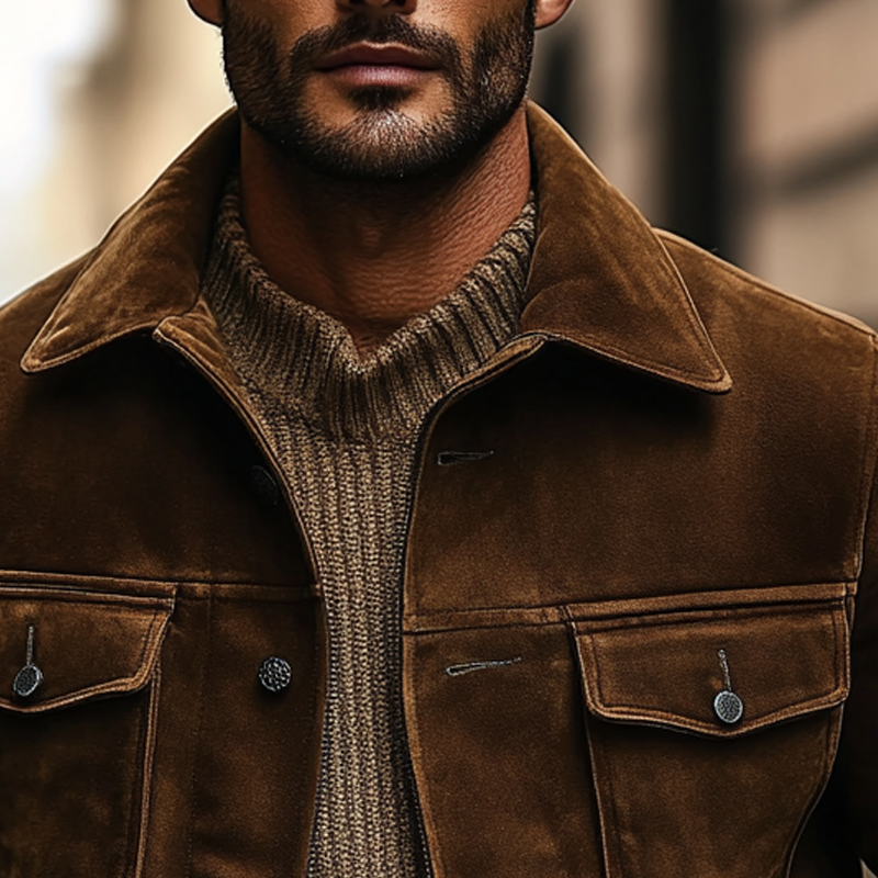 Men's Vintage Western Cowboy Style Faux Suede Lapel Jacket MTA2326J6X
