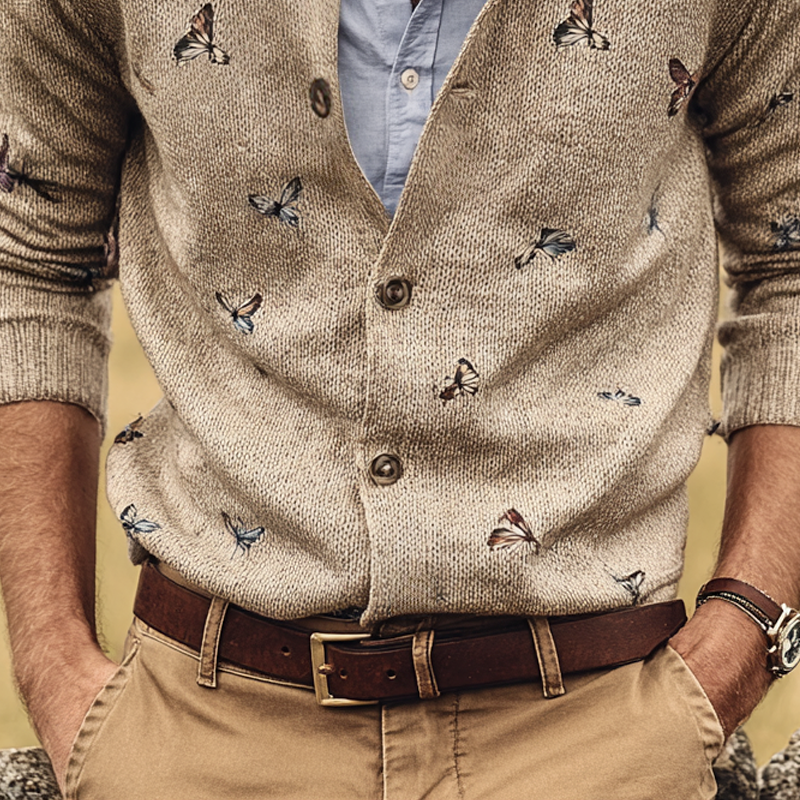 Men's Fashion Butterfly Embroidered Single-Breasted Knitted Cardigan MTA1076I2Z