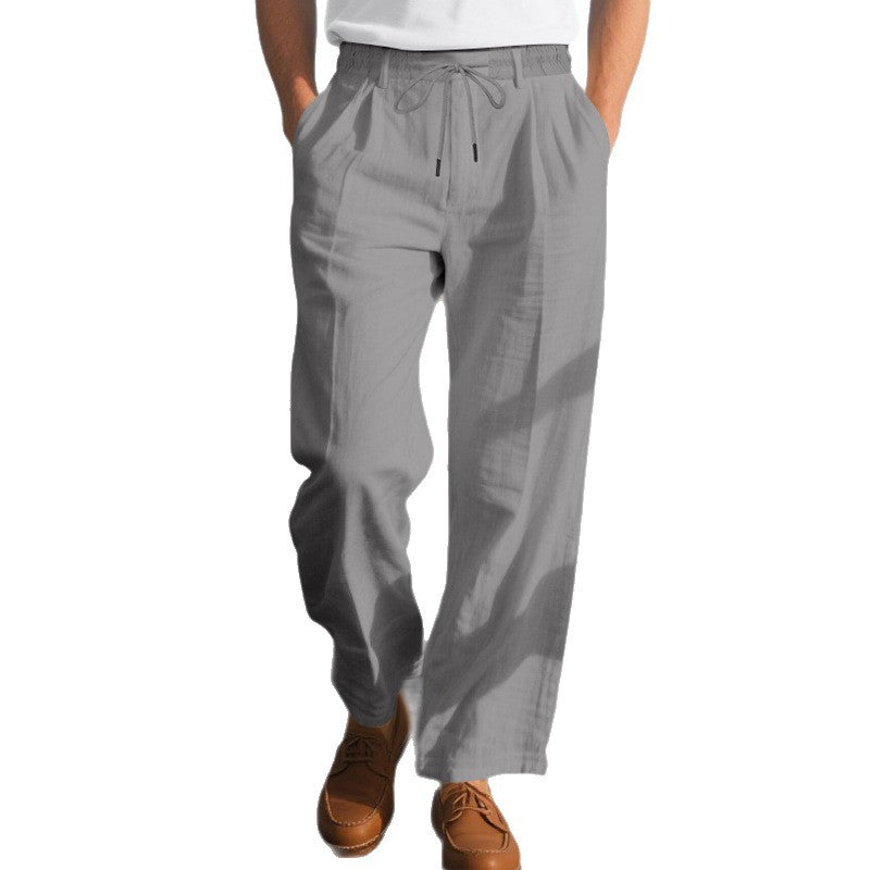 Men's Solid Color Cotton And Linen Holiday Elastic Waist Casual Pants MTA1606E9X