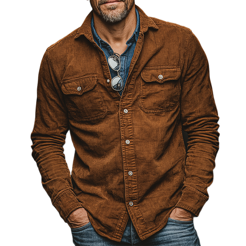 Men's Retro Casual Corduroy Lapel Shirt Jacket MTA2884K8TO