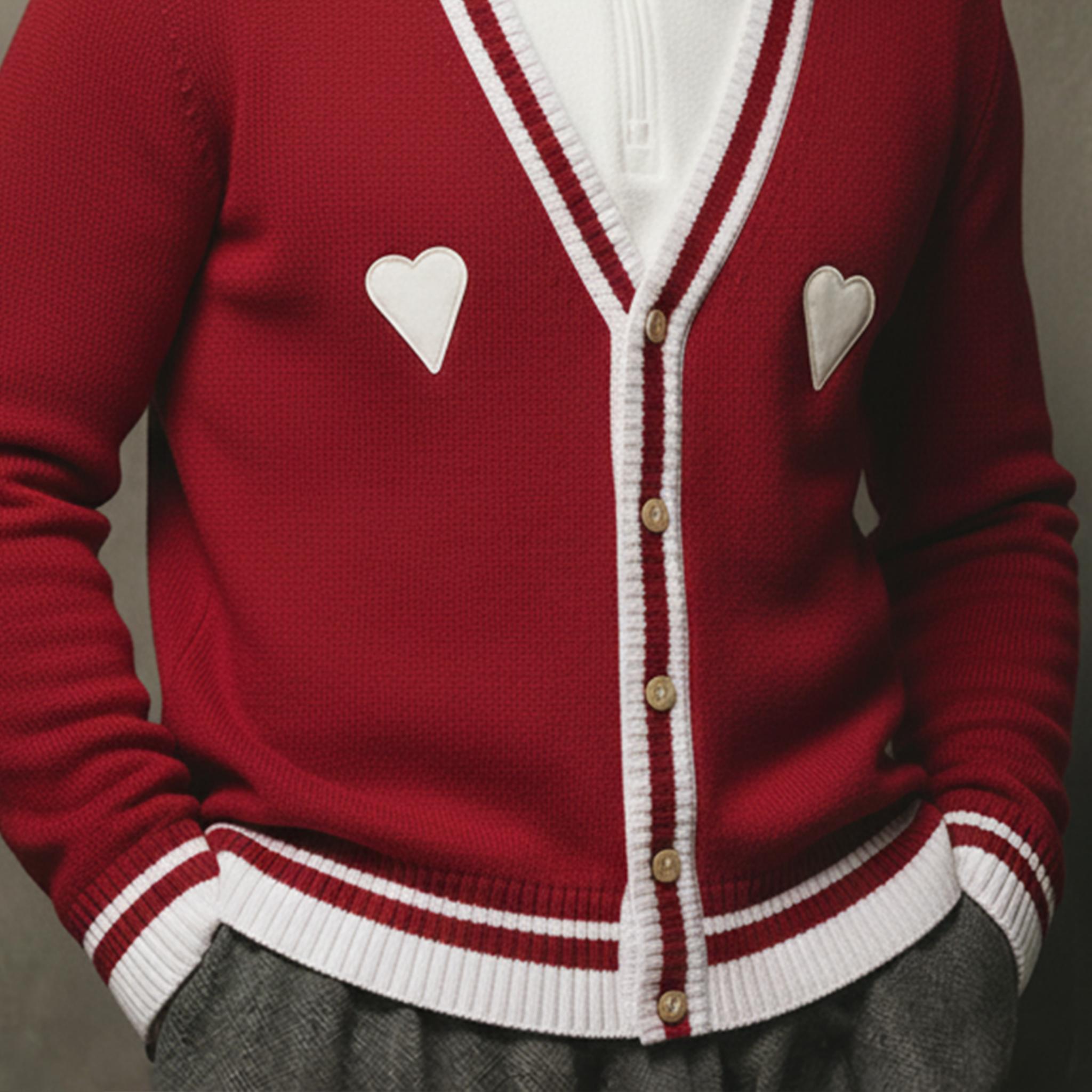 Men's Casual And Stylish Red Knitted Cardigan MTA1556K3K