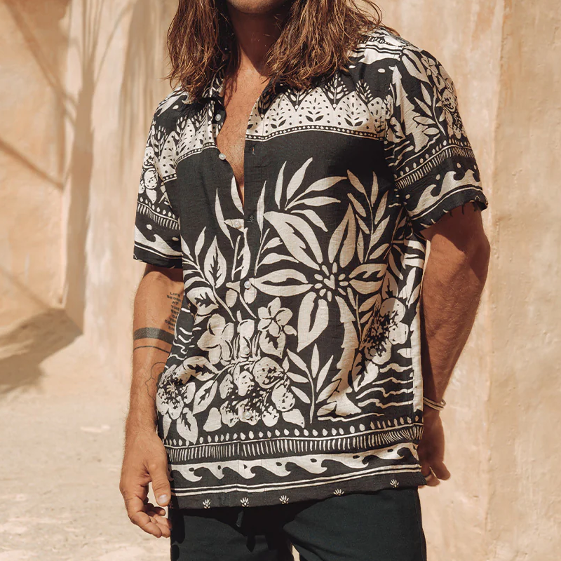Men's Spring And Summer Fashion Casual Tencel Cotton Printed Short Sleeve Shirt MTA0416G9K