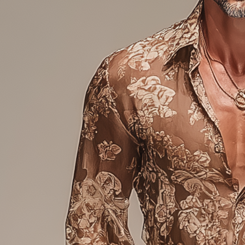 Men's Vintage Printed Chiffon Long Sleeve Shirt MTA1858G0P