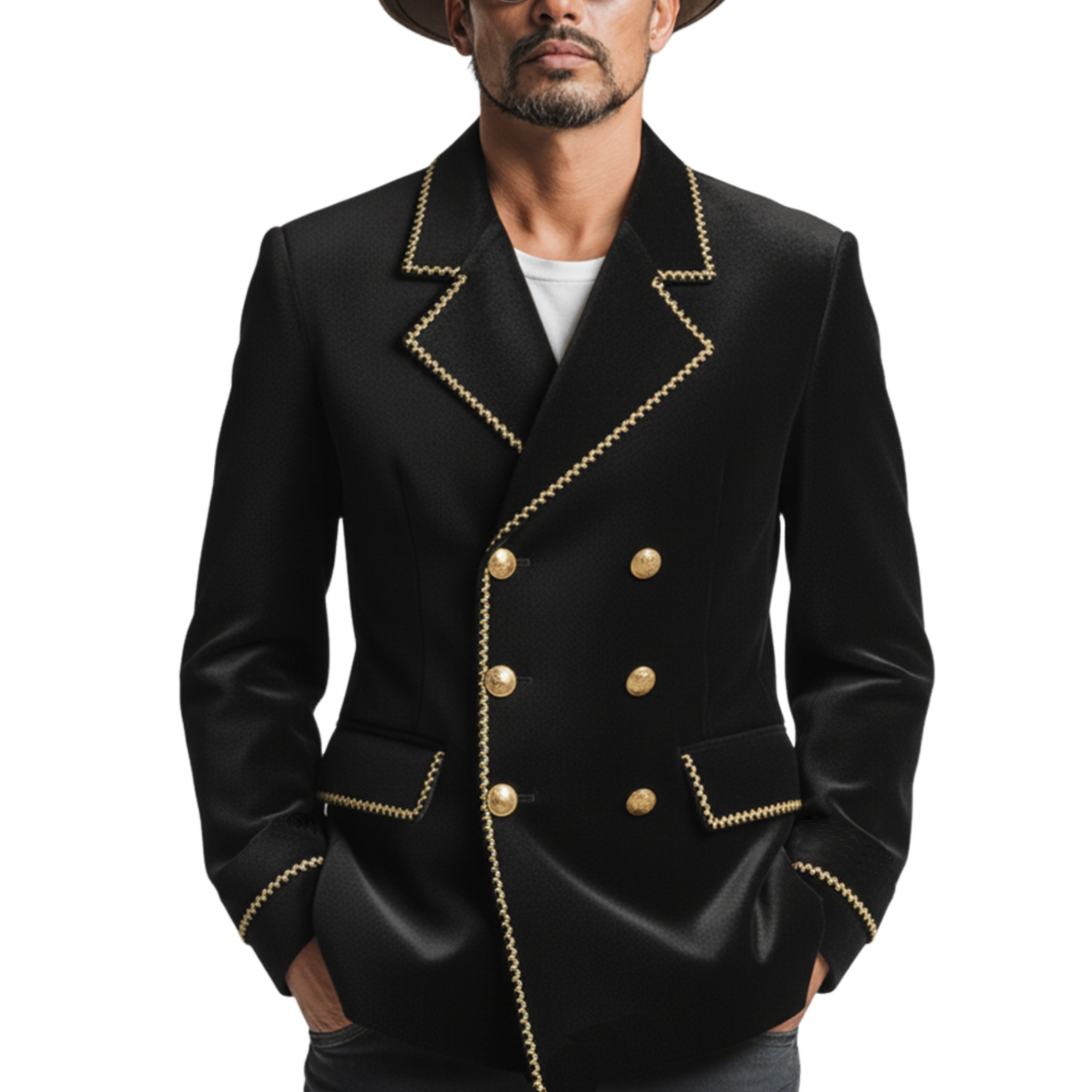 Men's Classic Vintage Lapel Embroidered Faux Velvet Double-breasted Jacket MTA0543L7K