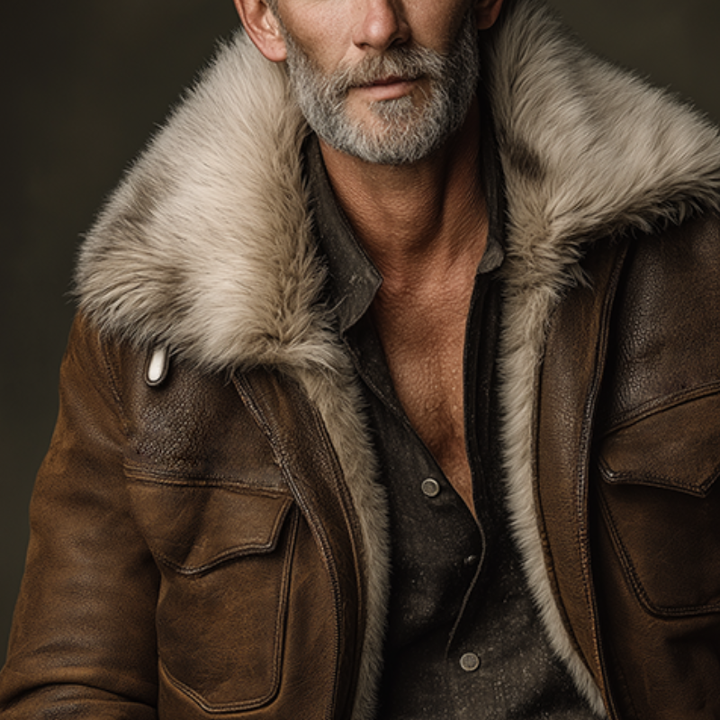 Men's Retro Casual Faux Leather Warm Fur Lapel Jacket MTA0396I9TO