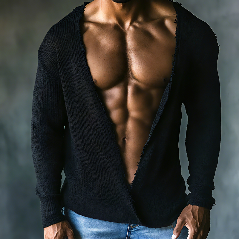 Men's Fashion Knitted Deep V Neck Long Sleeve Sweater MTA2993G6Z