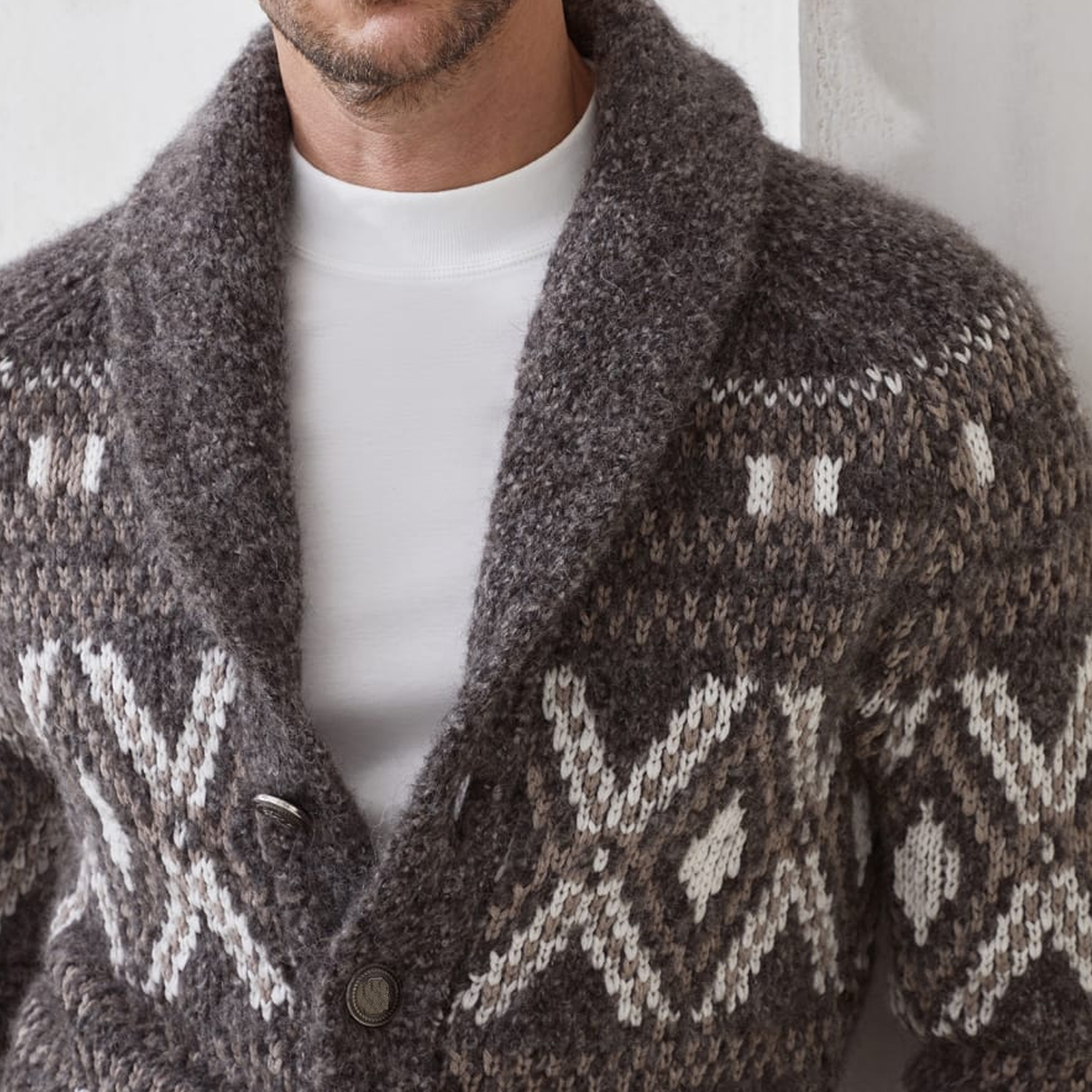 Men's Classic American Retro Single-breasted Jacquard Knit Cardigan MTA0467I1K