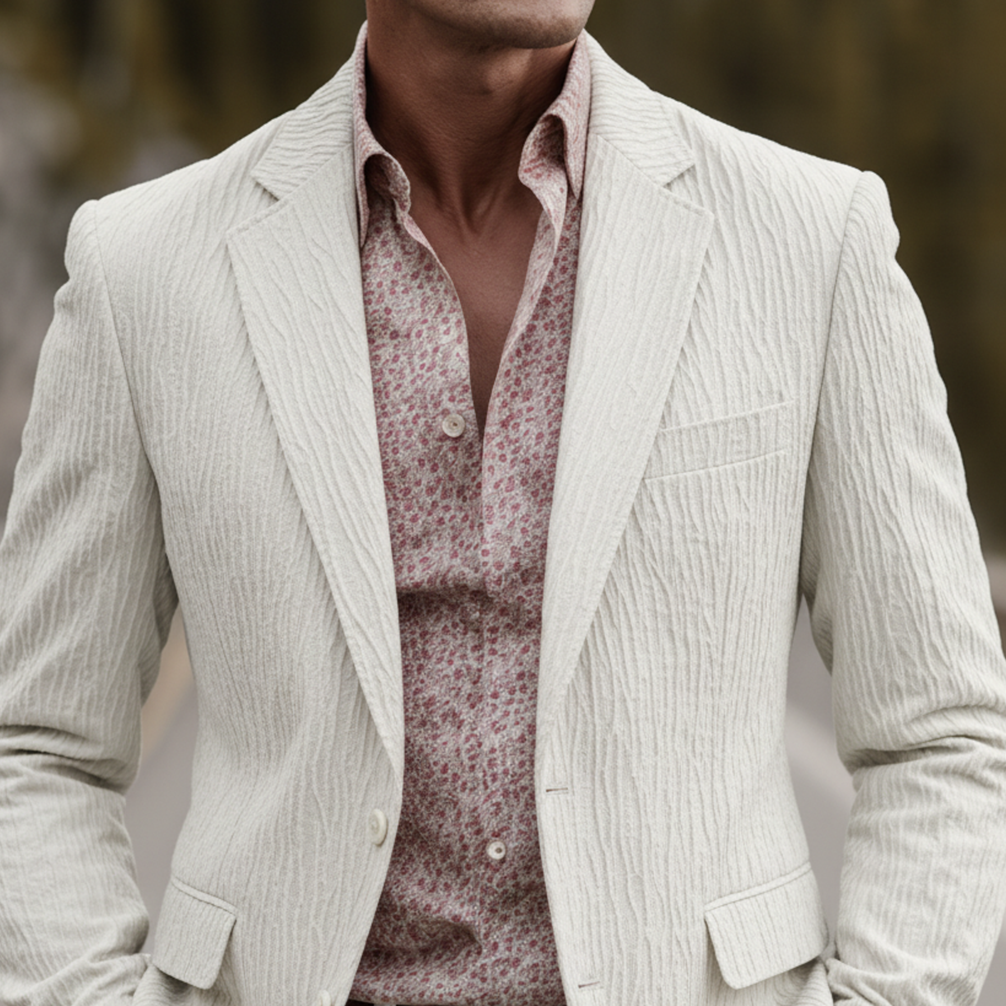 Men's Classic Vintage Textured Cotton Blend Single-breasted Blazer MTA2015L0K