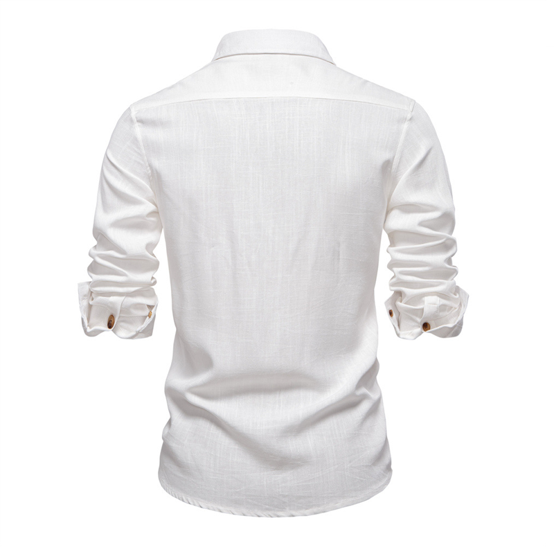 Men's Cotton And Linen Casual Solid Color Long-sleeved Shirt MTA1666G3X