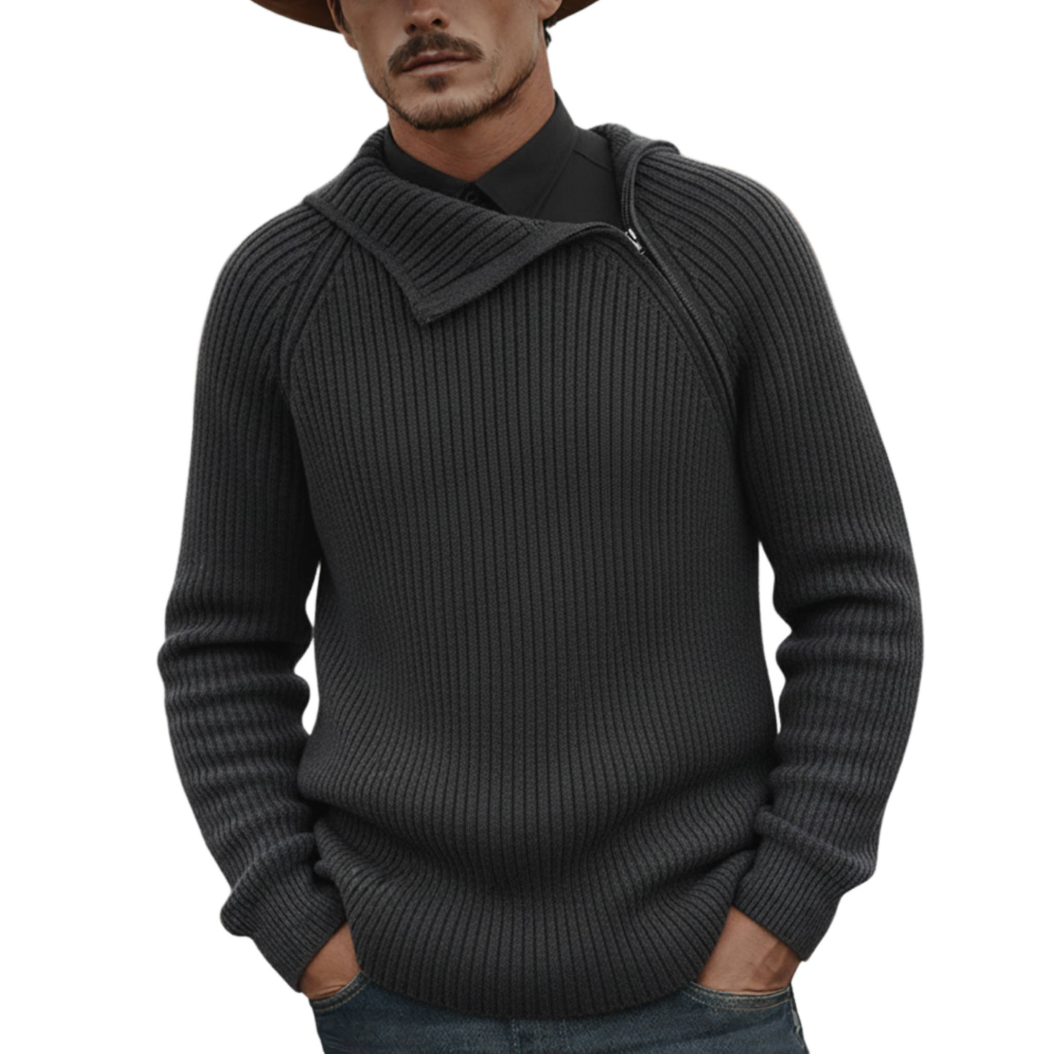 Men's Classic Casual Irregular Design Zip-up Hooded Sweater MTA2457K6K