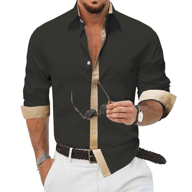 Men's Classic Business Colorblock Cotton Long Sleeve Shirt MTA2362G5U