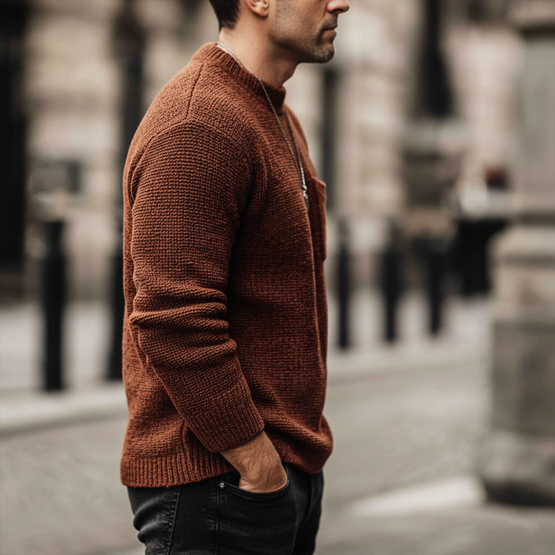 Men's Urban Reddish Brown Crew Neck Casual Knit Sweater MTA3030K5U