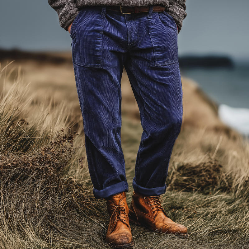 Men's Classic Blue-purple Corduroy Straight-leg Casual Pants MTA0133K3U