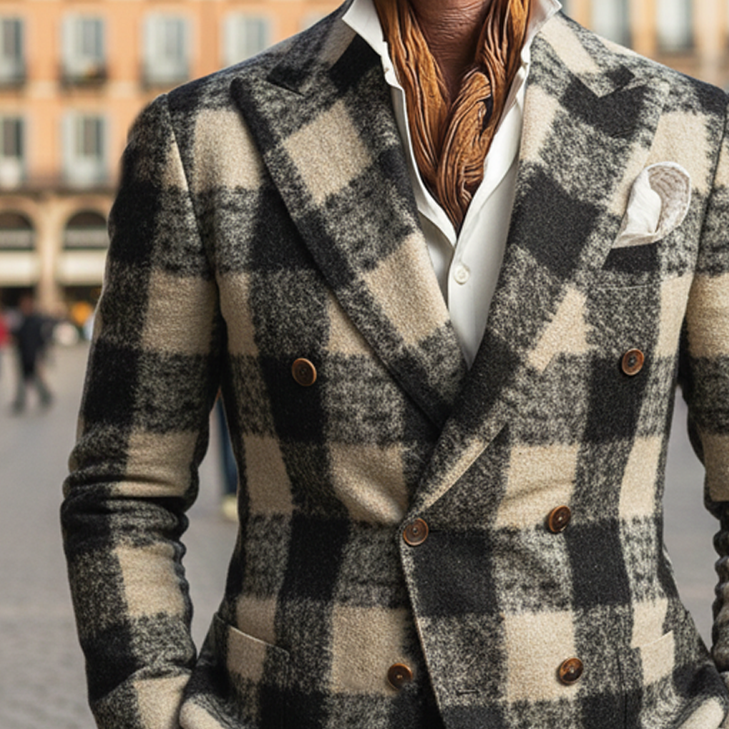 Men's Classic Plaid Double-Breasted Jacket MTA1939I3U