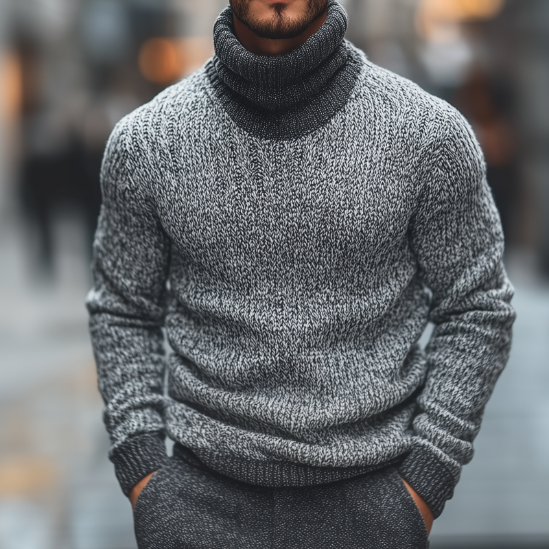 Men's Retro Casual Color Block Knitted Turtleneck Sweater MTA3039J5TO