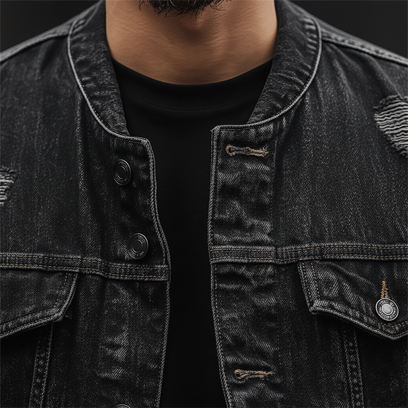 Men's Winter Retro Washed Ripped Button Denim Jacket MTA2501K8P