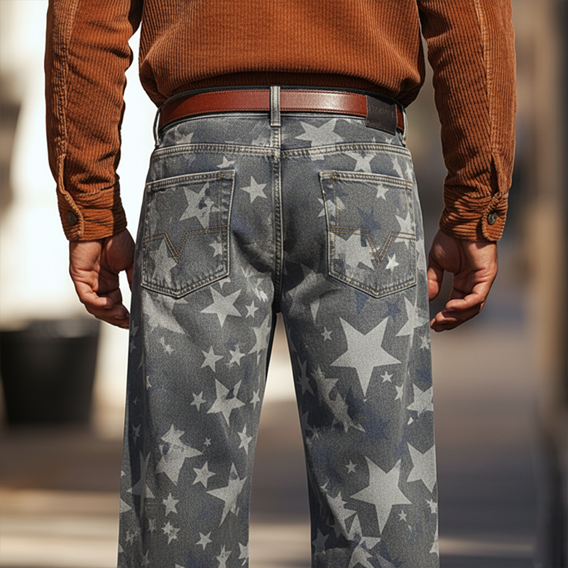 Men's Retro Star Print Twill Cotton Casual Pants MTA1042K2P