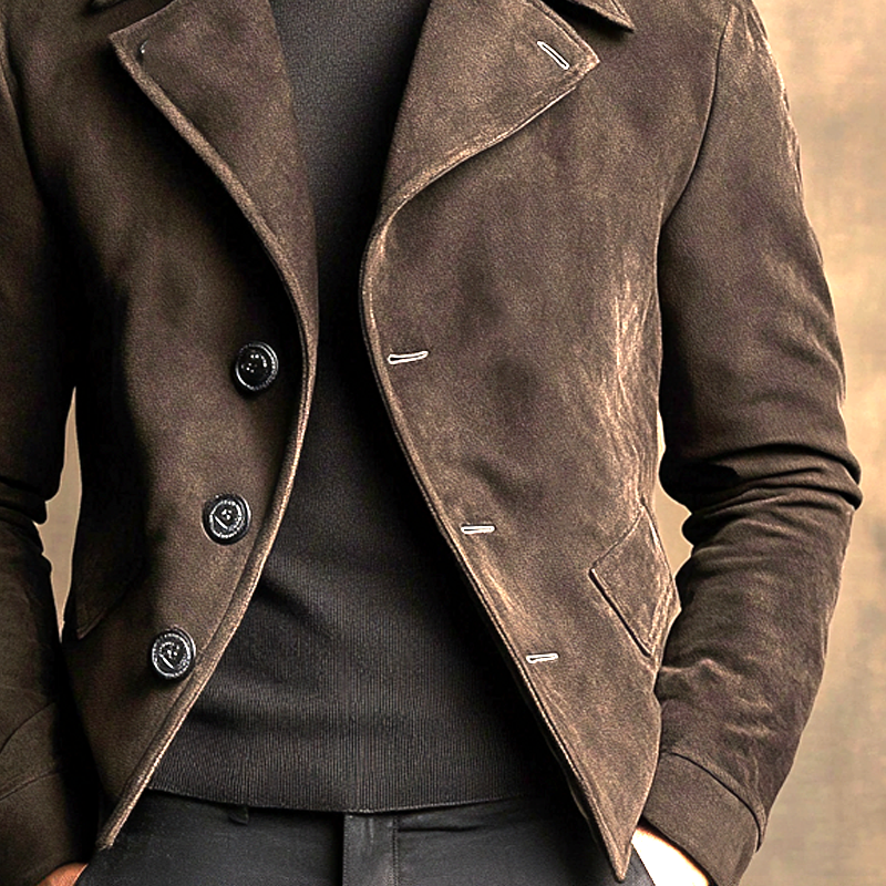 Men's Solid Color Faux Suede Lapel Button Jacket MTA2840K0X