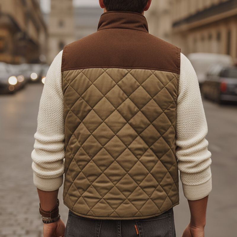 Men's Classic Colorblock Quilted Stand Collar Button Vest MTA2021J2U