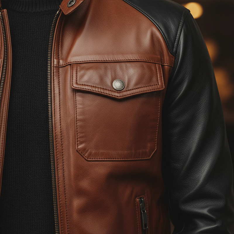Men's Winter Retro Contrast Color Stitching PU Faux Leather Jacket MTA2342J8P