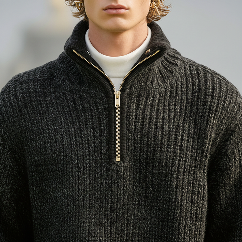 Men's Winter Simple Half-Zip Cotton Knitted Pullover Sweater MTA1465J9P