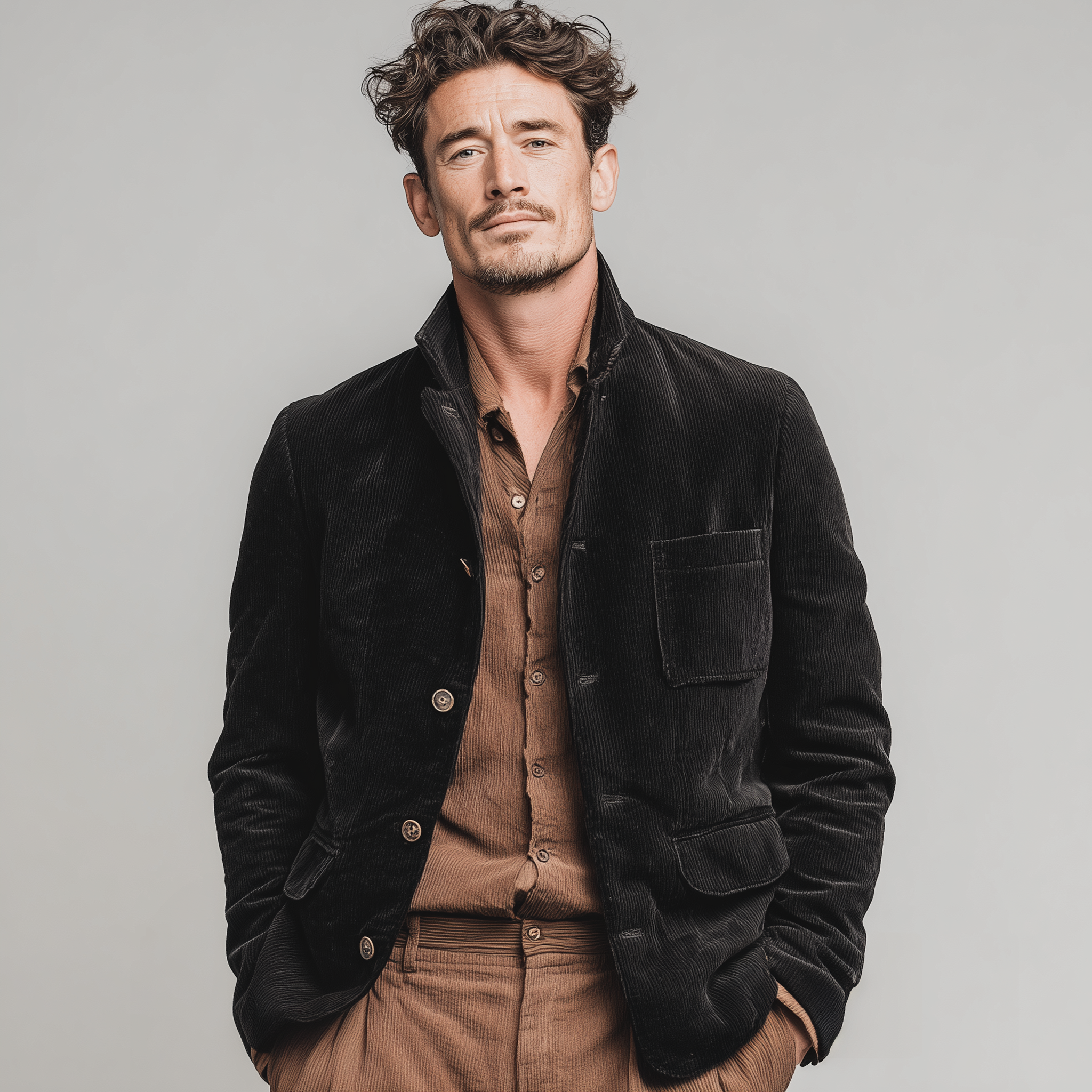 Men's Classic Retro Corduroy Stand-up Collar Jacket MTA1477K3K