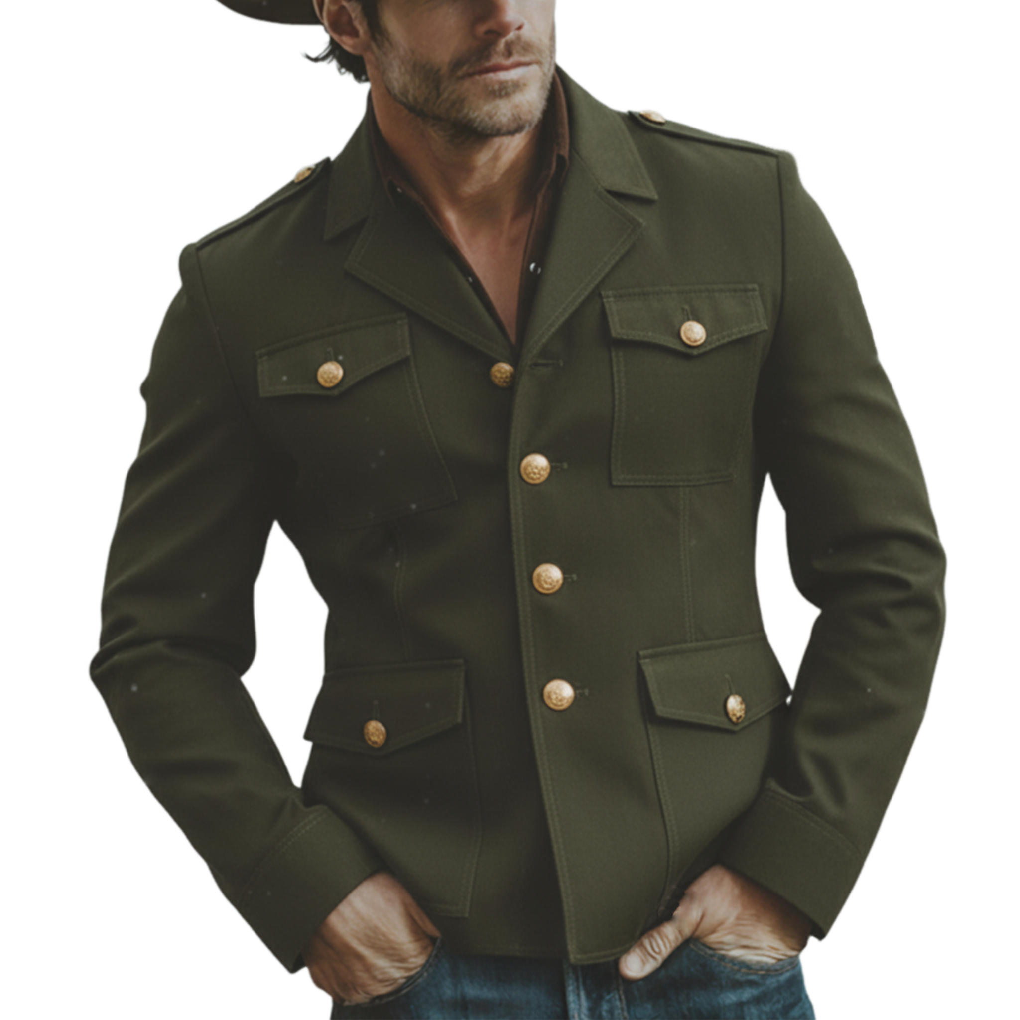 Men's Classic Retro Stand Collar Cotton Blend Multi-Pocket Jacket MTA3005K3K