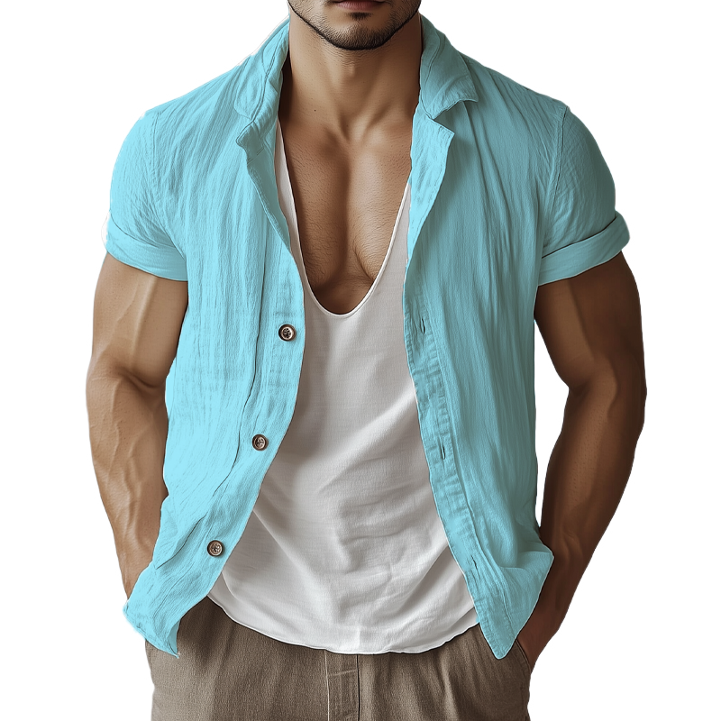 Men's Casual Basic Cotton Solid Color Short-sleeved Shirt MTA3059F7U